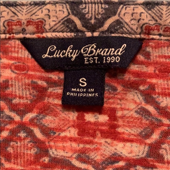 Lucky Brand Peasant Top Boho Mixed Print Border Blouse Lightweight - Picture 10 of 11